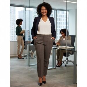 Dress Barn Straight Leg Crop Pants Women 15 Plaid Pattern Career Work Wear Brown